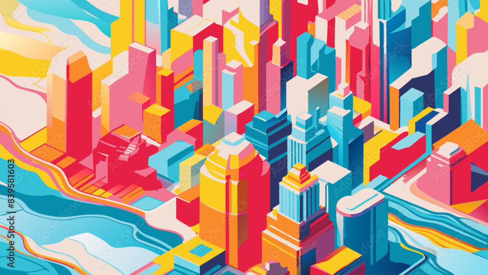 Vibrant Abstract Cityscape Illustration with Geometric Shapes Vibrant Abstract Cityscape Illustration with Geometric Shapes