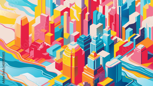 Vibrant Abstract Cityscape Illustration with Geometric Shapes