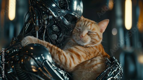 Portrait of a Robot Hugging a Ginger Cat: Emotional Connection of Technology and Life