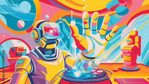 Vibrant Futuristic Robot Scientist Conducting Advanced Laboratory Experiment