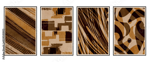 Set of 4 Abstract illustration in vintage style. For use in graphics, for wall decor. .