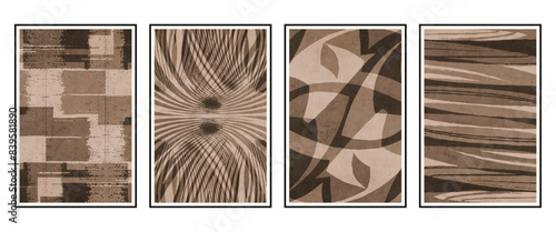 Set of 4 Abstract illustration in vintage style. For use in graphics, for wall decor. .
