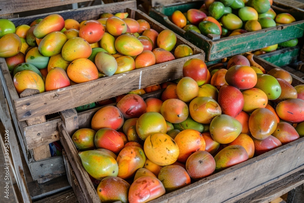 Colorful array of fresh mangoes at a local market Colorful array of fresh mangoes at a local market