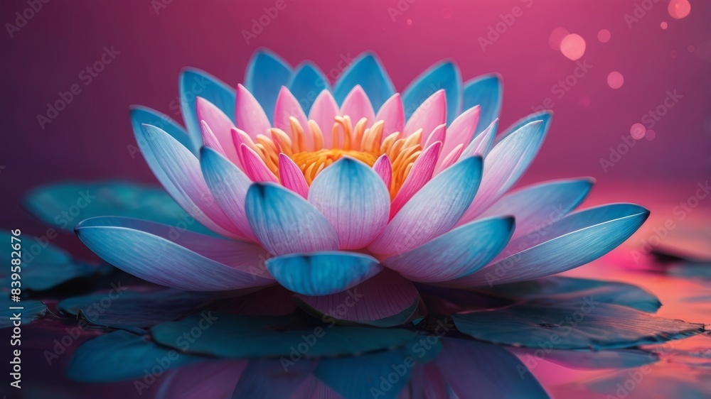 Lotus flower surrounded by light bubbles in the background. Lotus flower surrounded by light bubbles in the background.