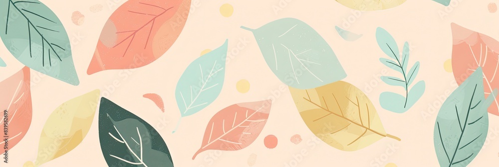 Simple, abstract leaf shapes in pastel colors, creating a cute and nature-inspired background Simple, abstract leaf shapes in pastel colors, creating a cute and nature-inspired background