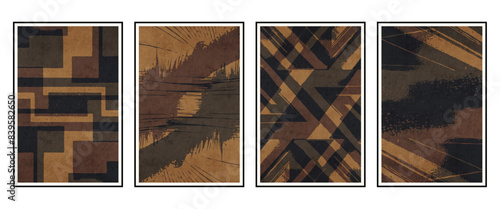 Set of 4 Abstract illustration in vintage style. For use in graphics, for wall decor. .