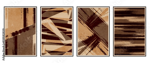 Set of 4 Abstract illustration in vintage style. For use in graphics, for wall decor. .