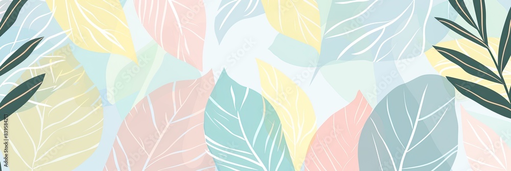 Fototapeta premium Simple, abstract leaf shapes in pastel colors, creating a cute and nature-inspired background