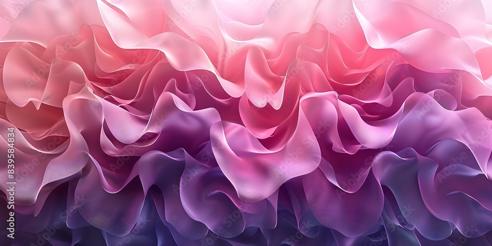 Fototapeta premium 3D abstract rendering of translucent film ruffles in pink and violet. Concept Abstract Art, 3D Renderings, Translucent Film, Pink Ruffles, Violet Accents