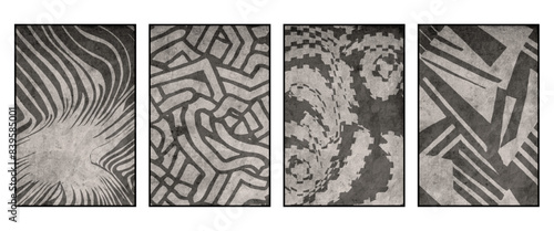 Set of 4 Abstract illustration in vintage style. For use in graphics, for wall decor. .