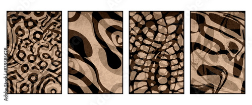 Set of 4 Abstract illustration in vintage style. For use in graphics, for wall decor. .