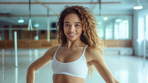 Confident Young Female Fitness Instructor Smiling in a Dance Studio