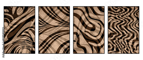 Set of 4 Abstract illustration in vintage style. For use in graphics, for wall decor. .