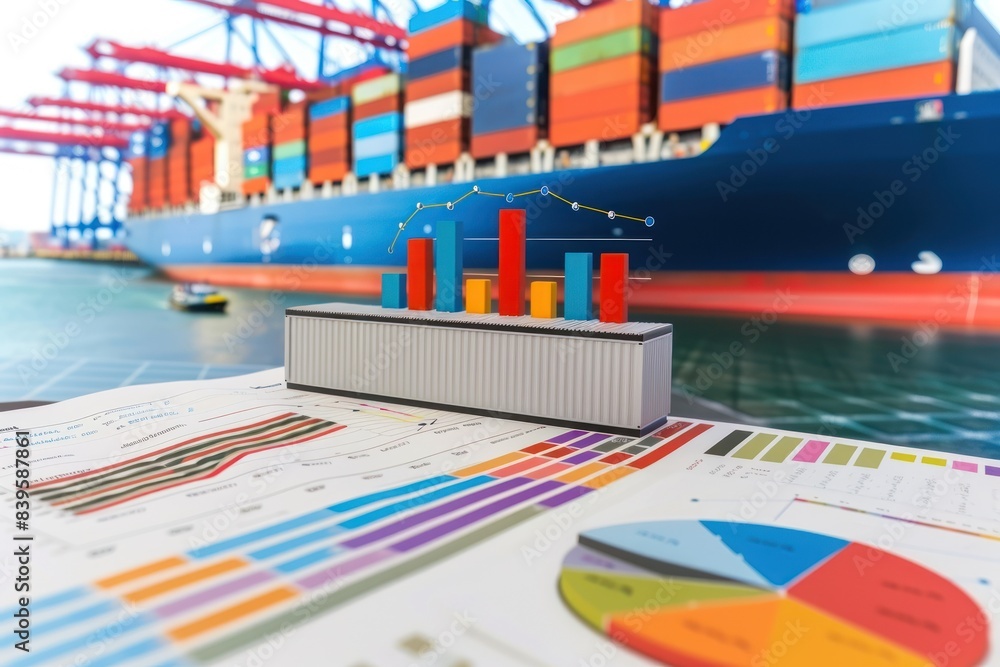 Obraz premium Graphs and charts with shipping containers