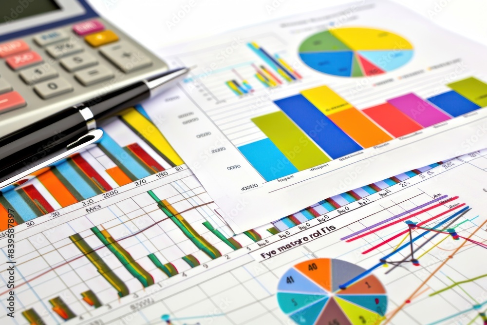 Close-up of colorful data charts and graphs Close-up of colorful data charts and graphs