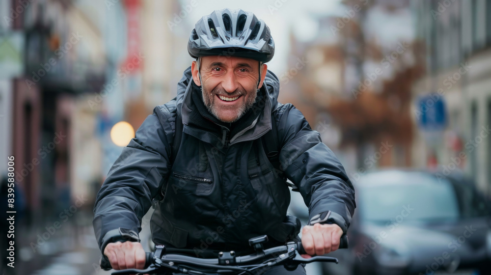 Fototapeta premium man riding a bicycle in the city