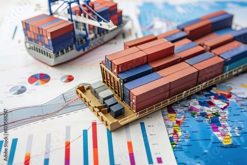 Shipping containers and graphs on world map