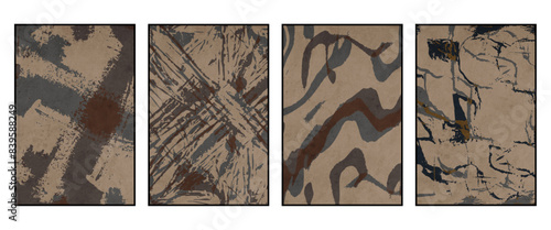 Set of 4 Abstract illustration in vintage style. For use in graphics, for wall decor. .