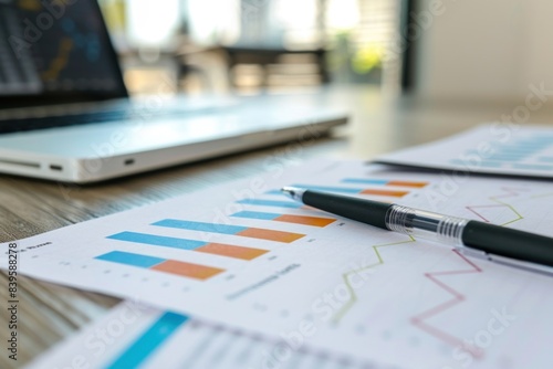 Laptop with financial documents on the desk