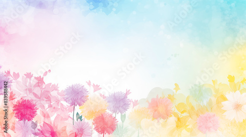 Watercolor painting, flowers in various shades of pink, purple, yellow, and blue