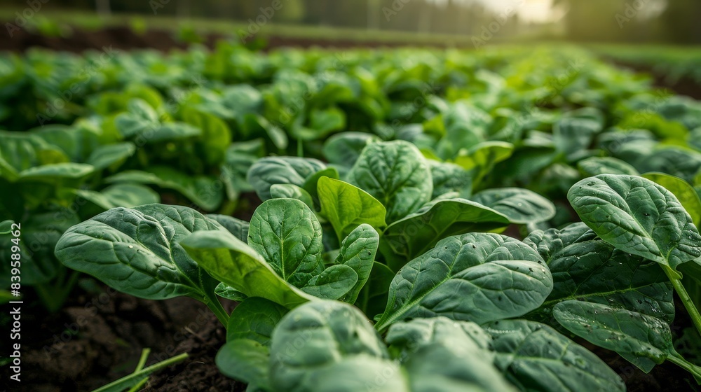 Fresh and organic baby spinach growing in the field, ready to be harvested. Fresh and organic baby spinach growing in the field, ready to be harvested.