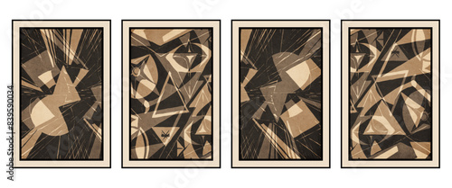 Set of 4 Abstract illustration in vintage style. For use in graphics, for wall decor. .