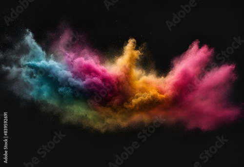 Colorful powder exploding on a black background, creating a vibrant burst of colors.