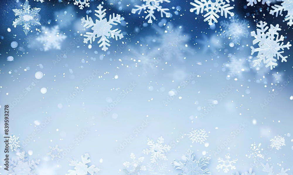 Blue Winter Background With Decorative Snowflake Border Blue Winter Background With Decorative Snowflake Border