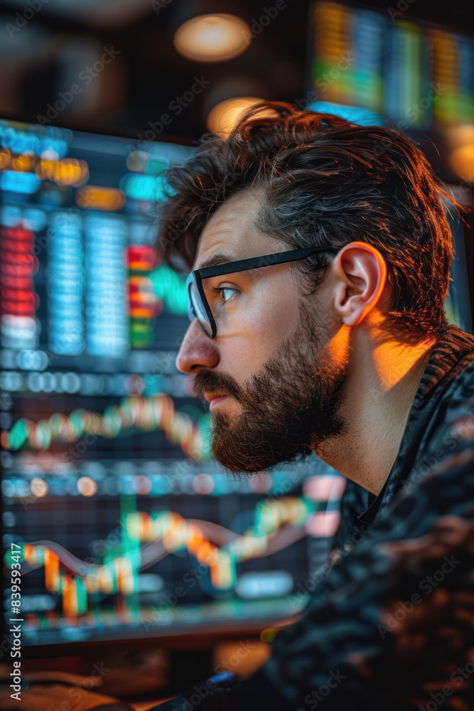 Observer viewing financial stock market data Observer viewing financial stock market data