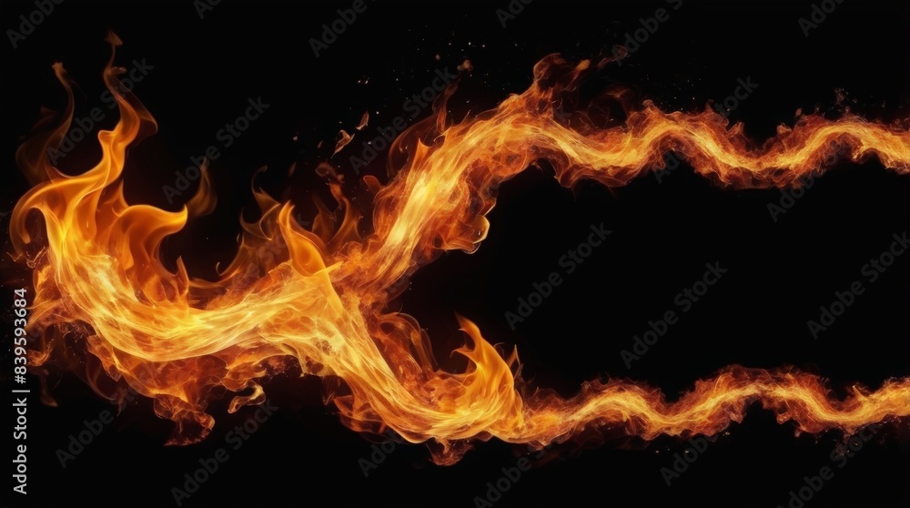 Fototapeta premium Fire flames on black background. Detail of fire sparks isolated on black background. Fire background