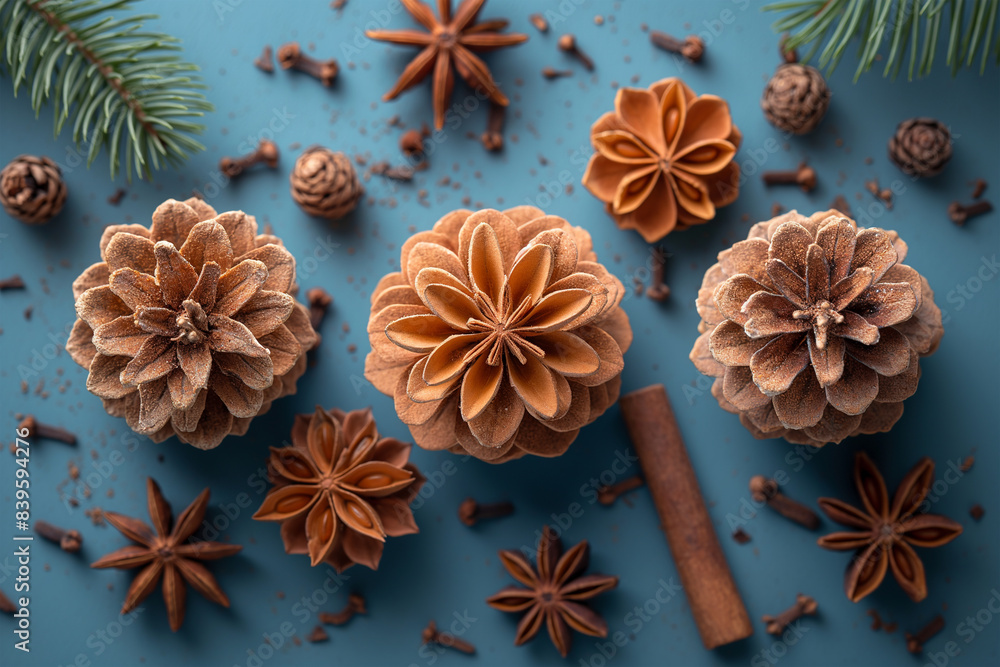 Blue Table Adorned With Cinnamon and Star Anise Blue Table Adorned With Cinnamon and Star Anise