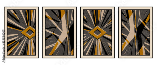Set of 4 Abstract illustration in vintage style. For use in graphics, for wall decor. .