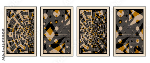 Set of 4 Abstract illustration in vintage style. For use in graphics, for wall decor. .