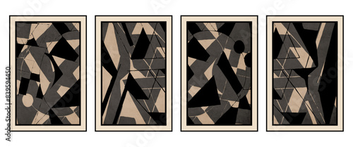 Set of 4 Abstract illustration in vintage style. For use in graphics, for wall decor. .