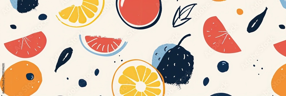 Simple, abstract shapes of cute fruits on a light background Simple, abstract shapes of cute fruits on a light background