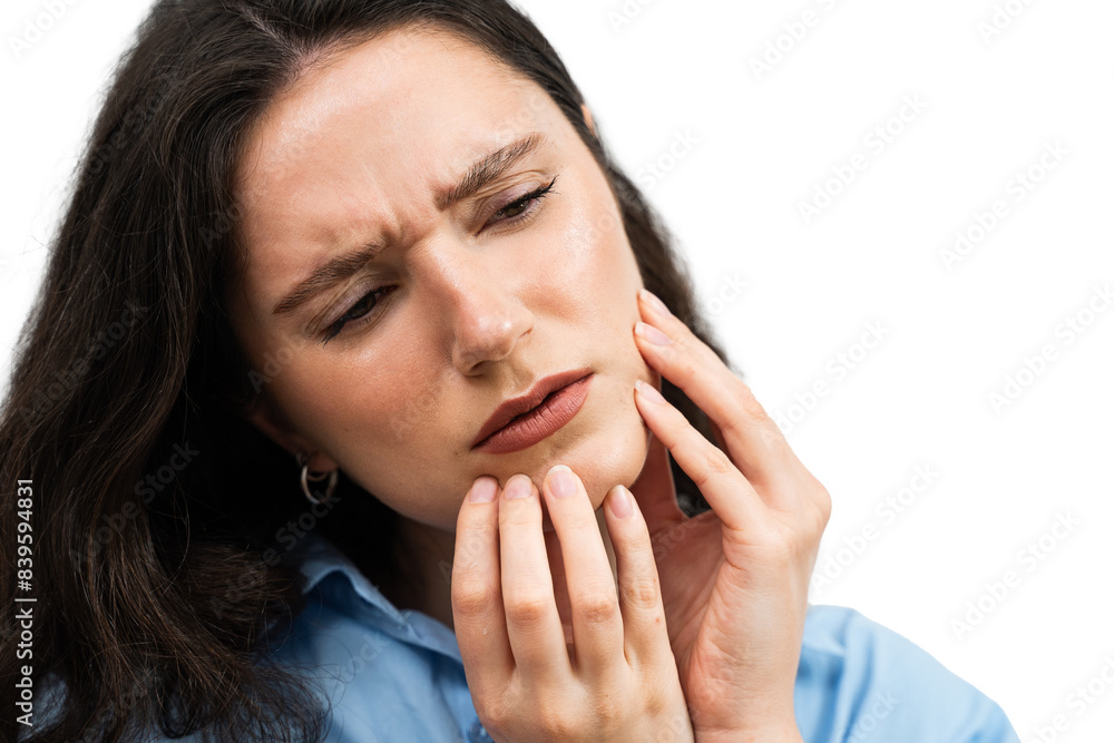 Attractive Girl with Toothache Touches Her Cheek And Feel Pain in Her Teeth. Tooth Ache Before Visit Dentist. Suffering Young Woman With Painful Toothache On White Background. Attractive Girl with Toothache Touches Her Cheek And Feel Pain in Her Teeth. Tooth Ache Before Visit Dentist. Suffering Young Woman With Painful Toothache On White Background.