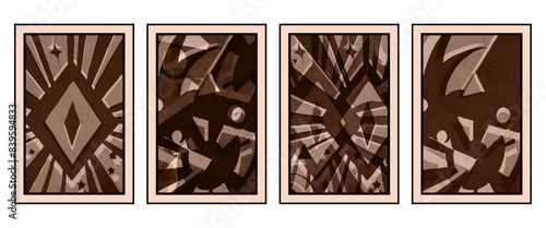 Set of 4 Abstract illustration in vintage style. For use in graphics, for wall decor. .