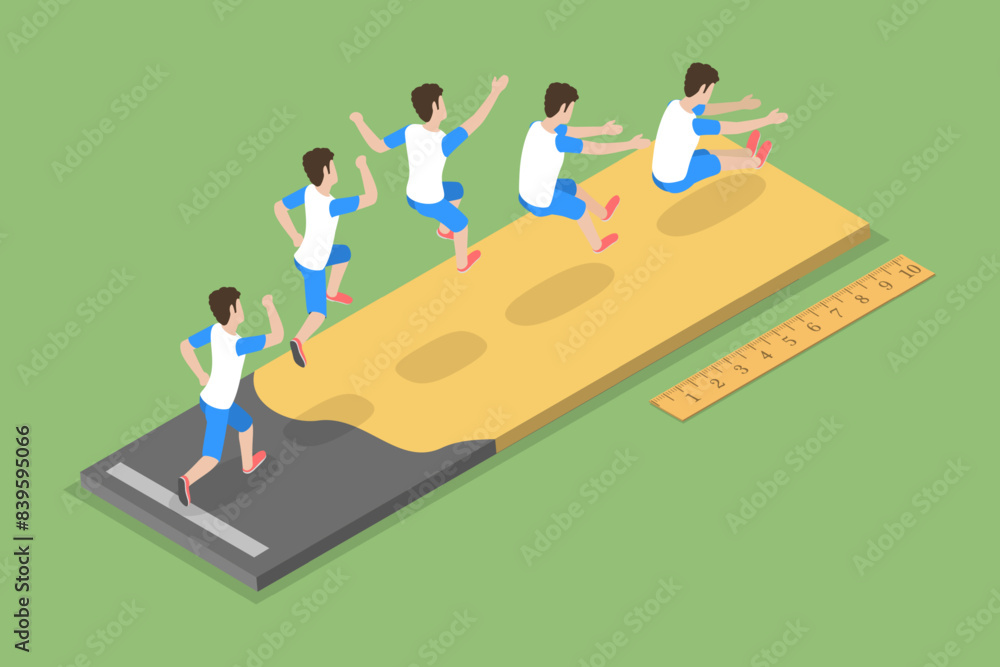 3D Isometric Flat Vector Illustration of Long Jump Athletic Competition TarikVision Foto Poster Wandbilder bei EuroPosters