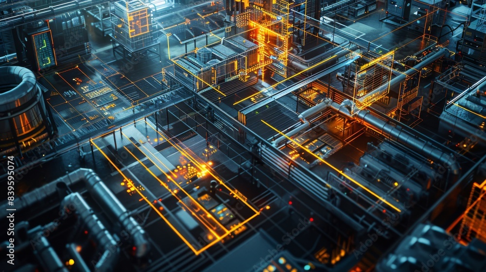 A futuristic cityscape with a lot of orange and yellow lines A futuristic cityscape with a lot of orange and yellow lines