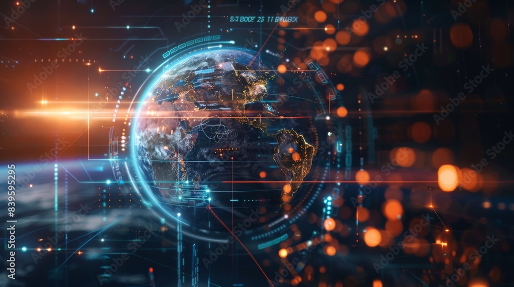 Glowing Earth with network connections highlighting global communication and data exchange. Ideal for technology and digital transformation themes Glowing Earth with network connections highlighting global communication and data exchange. Ideal for technology and digital transformation themes
