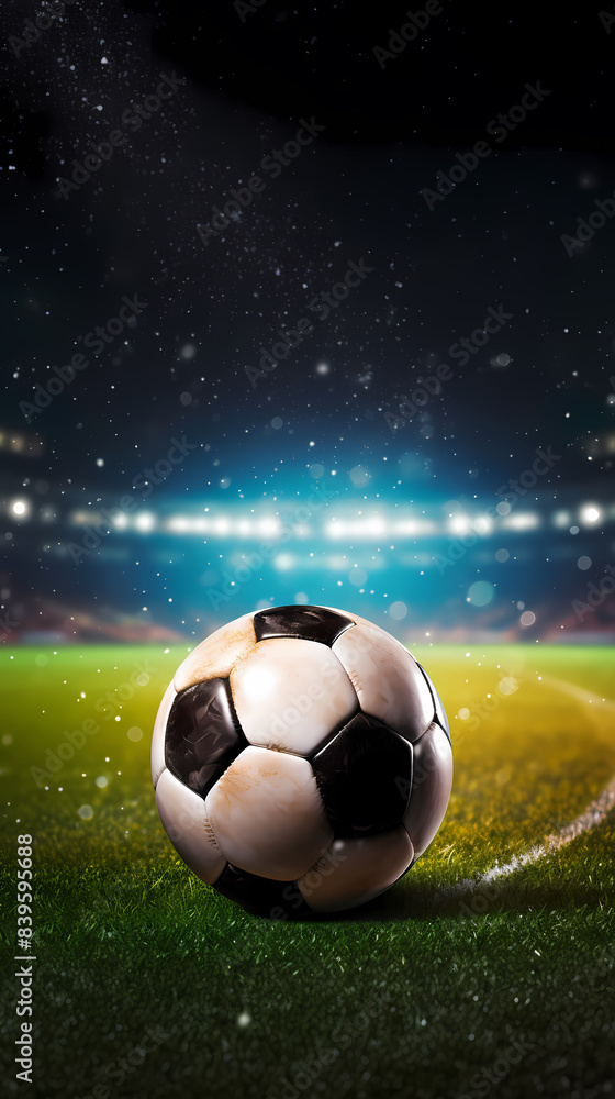 Naklejka premium Football on green grass