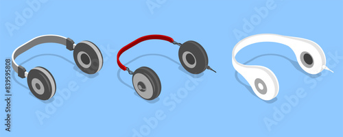 3D Isometric Flat Vector Set of Headphones, Multimedia Devices