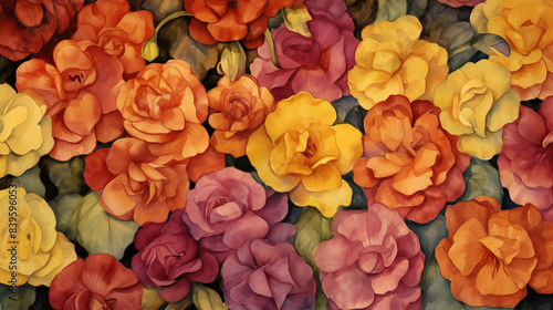 Watercolor flowers background in warm tones