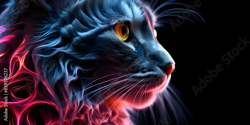 4k Abstract Neon Cat Digital Wallpaper on Black Background. Concept Digital Art, Neon Colors, Abstract Design, Cat Theme, Wallpaper