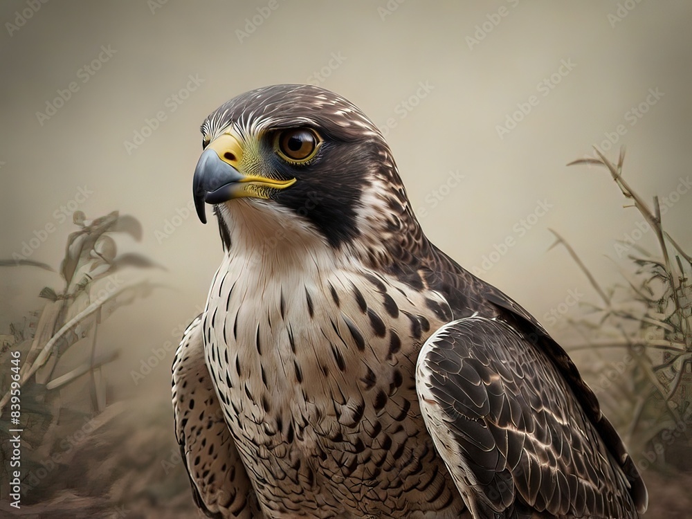 Obraz premium photo of a falcon posing on a stone