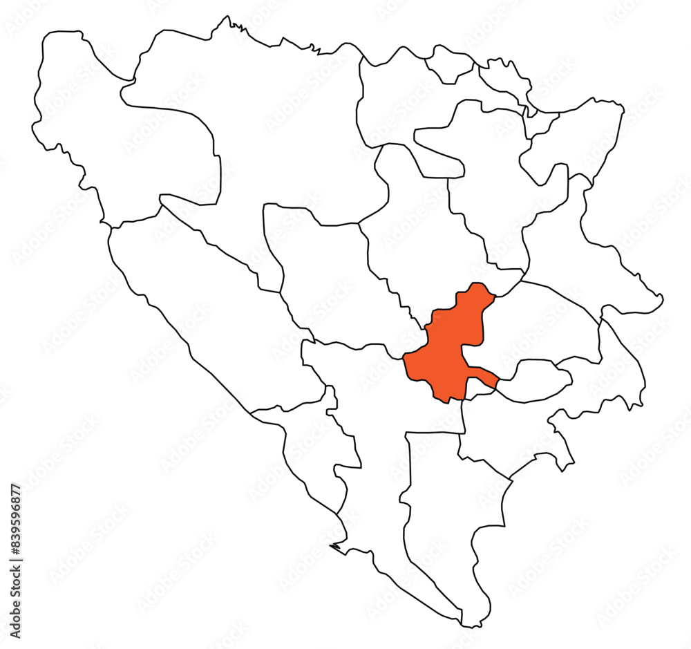 Obraz premium Outline of the map of the region of Bosnia and Herzegovina - Sarajevo County