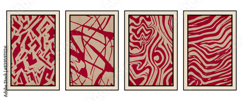 Set of 4 Abstract illustration in vintage style. For use in graphics, for wall decor. .