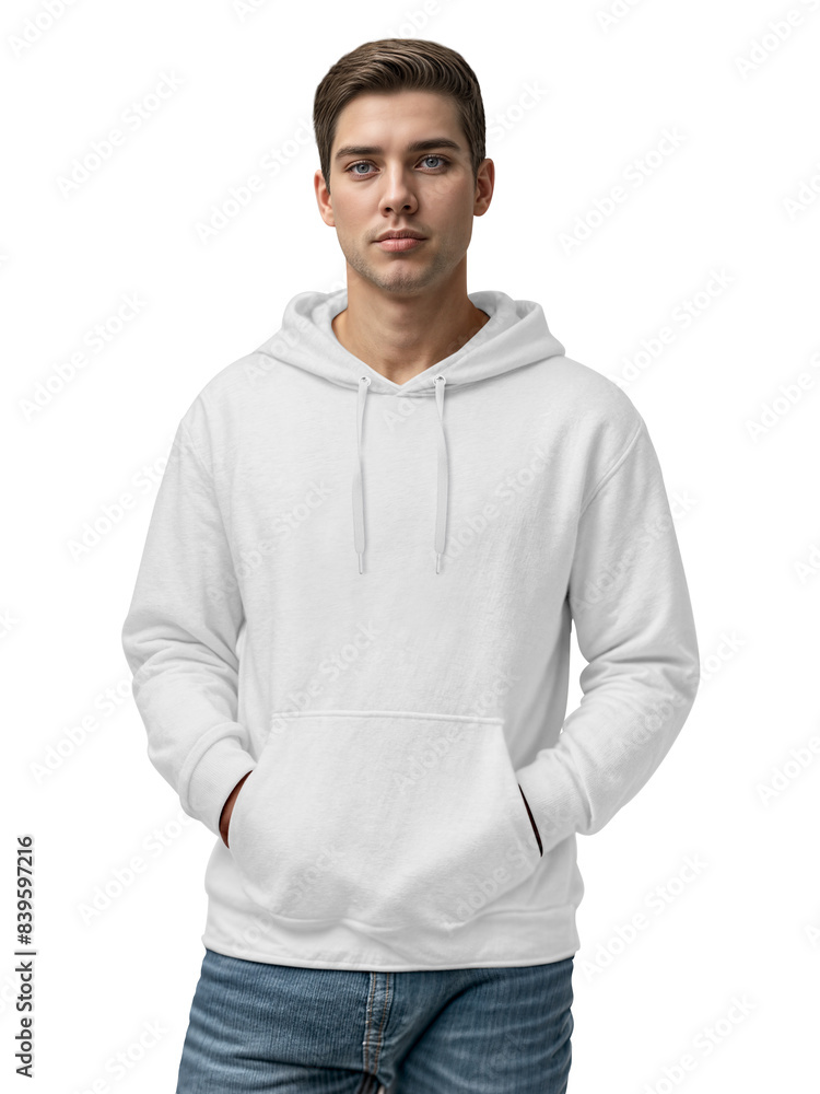 An image of a White Men's Hoodie isolated on a white background An image of a White Men's Hoodie isolated on a white background