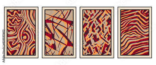 Set of 4 Abstract illustration in vintage style. For use in graphics, for wall decor. .