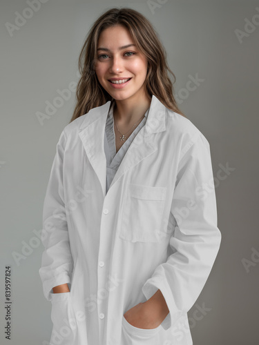 An image of a Women's Lab Coat isolated on a white background